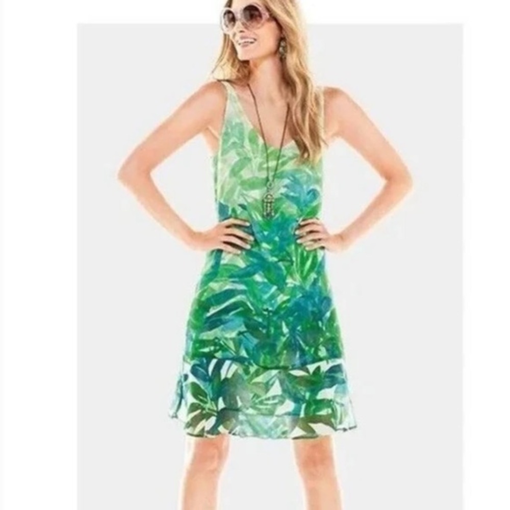 Cabi Castaway Tropical Print Sleeveless‎ Dress Green #5235 Size Small